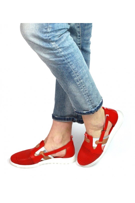 Летние туфли P085-3000-502 red кожа   