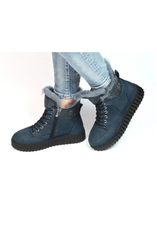 Зимний ботинок 2001-92503 blue нубук (полн мех)  з-бот