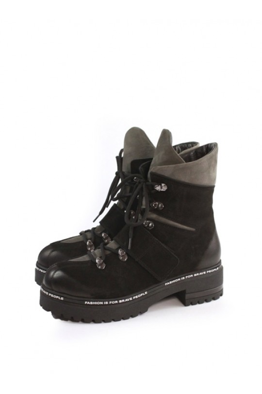 Зимові черевики 5151-R1202 black+grey нубук (полн мех)  з-бот
