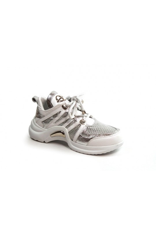 Летние кроссовки 089-02-96 white+silver кожа   крос