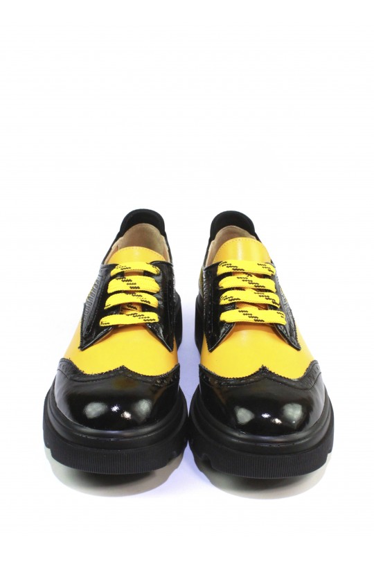 Туфли на шнурках 1002-272 black+yellow кожа